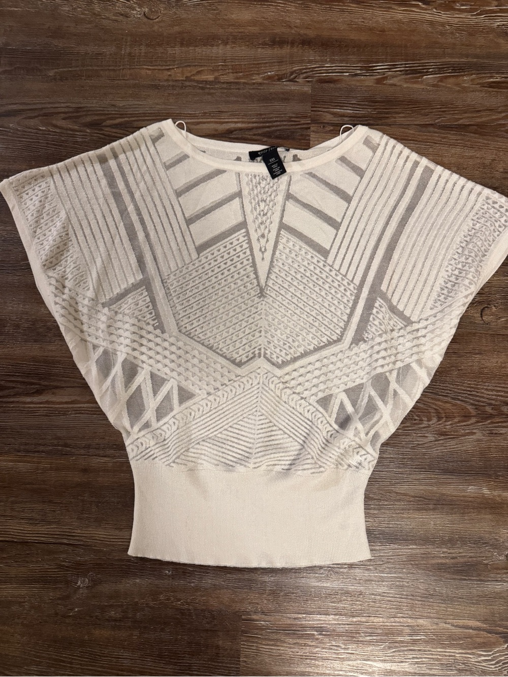 White House Black Market Ivory Textured Geometric Knit Top
